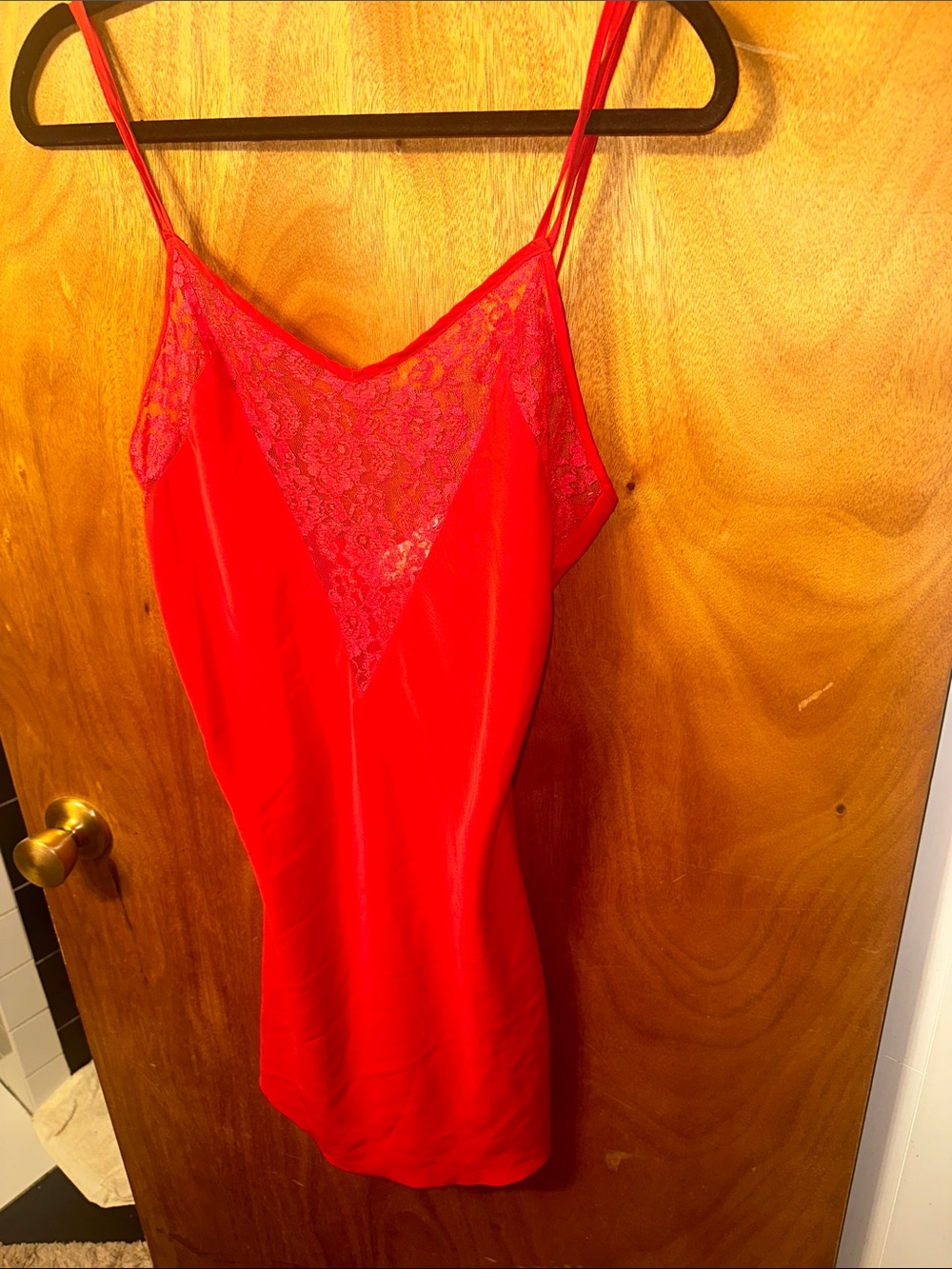 Red Lace Trim Slip Dress gold label